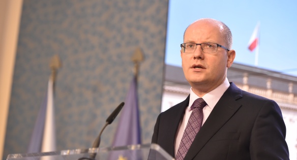 Předseda vlády Bohuslav Sobotka na tiskové konferenci.