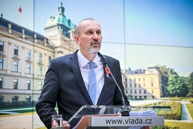 Ministr pro legislativu Michal Šalomoun na TK po jednání vlády, 8. 11. 2023