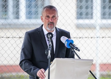 Ministr pro legislativu Michal Šalomoun, pietní akt k památce Milady Horákové, 27. 6. 2023.