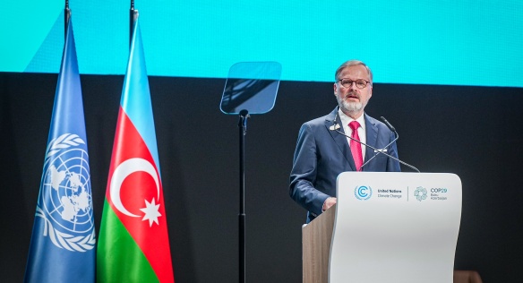 Premiér Petr Fiala přednesl projev na klimatické konferenci COP29 v Baku, 13. listopadu 2024.