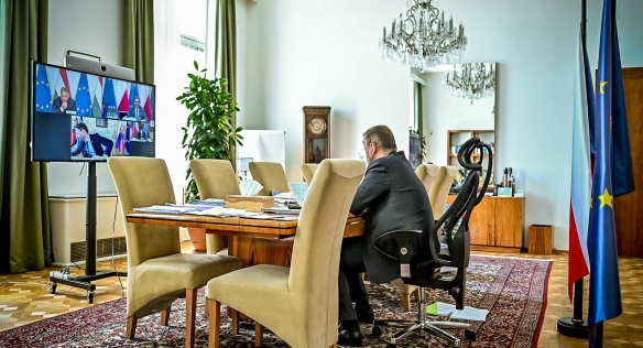 Prime Minister during videoconference V4 meeting, 26. April 2021.