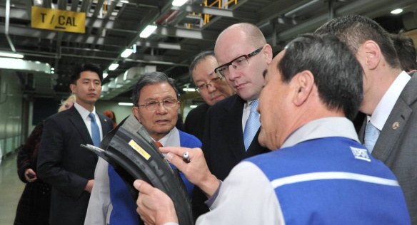 Prime Minister Bohuslav Sobotka visited Nexen Tire, Changnyeong, 27 February 2015.