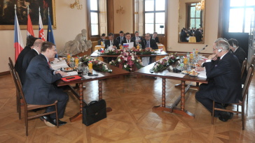 Setkání předsedů vlád ČR, SR a Rakouska ve Slavkově, 29. ledna 2015.