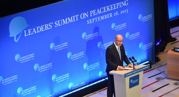 Prime Minister Bohuslav Sobotka spoke at the UN summit on peacekeeping missions during his official trip to the United States, on 28 September 2015.
