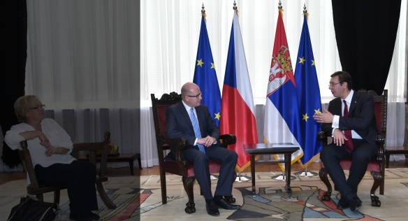 Předseda vlády Bohuslav Sobotka se setkal s předsedou vlády Srbska Aleksandrem Vučićem, 1. září 2015.