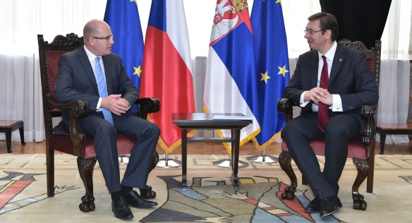 Předseda vlády Bohuslav Sobotka se setkal s předsedou vlády Srbska Aleksandrem Vučićem, 1. září 2015.