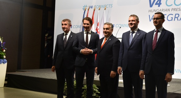 The Prime Minister spoke in Budapest with premiers of V4 countries and the Austrian Chancellor about migration, 21 June 2018.