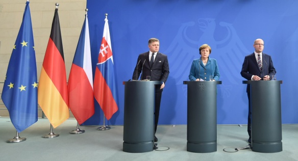 Tisková konference po jednání předsedů vlád ČR, SR a kancléřky SRN, 3. dubna 2017.