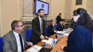 Ministr Mládek, premiér Sobotka, 1. místopředseda vlády Babiš a ministr Jurečka na tiskové konferenci po jednání vlády 2. prosince 2015.