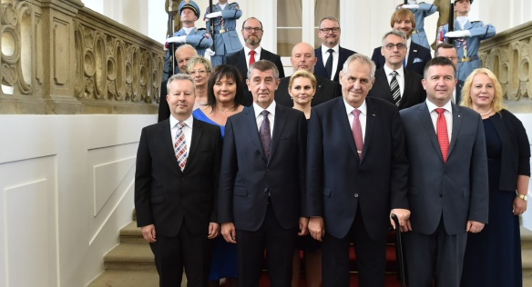 The new government of Andrej Babiš with President Miloš Zeman after the appointment at the Prague Castle, 27 June 2018.