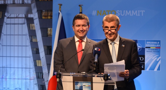 Press Conference of Prime Minister Andrej Babiš and First Deputy Prime Minister Jan Hamáček at the NATO Summit in Brussels, 12 July 2018.