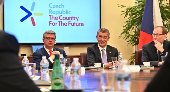 Andrej Babiš and Karel Havlíček at the American Chamber of Commerce on 6 March 2019.