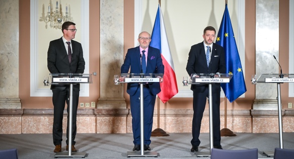 Tisková konference po jednání vlády s vicepremiéry Vítem Rakušanem a Vlastimilem Válkem a ministrem dopravy Martinem Kupkou, 10. ledna 2024.