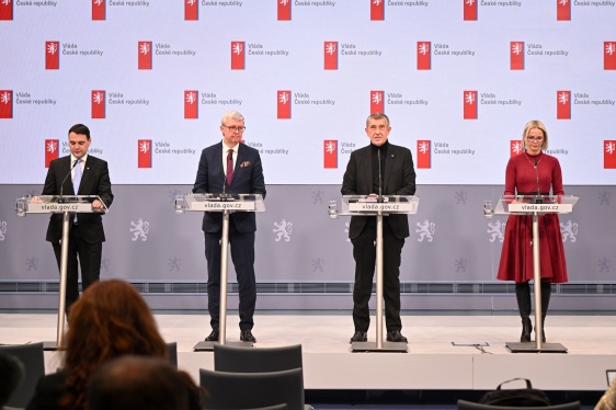 Premiér Andrej Babiš na tiskové konferenci shrnul hlavní body zasedání vlády, 12. ledna 2026.
