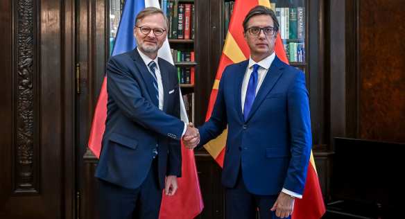 Premiér Petr Fiala a prezident Severní Makedonie Stevo Pendarovski, 29. srpna 2023.