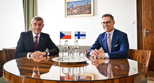 Český premiér Andrej Babiš na jednání s prezidentem Finska Alexanderem Stubbem ve Strakově akademii, 5. května 2026.