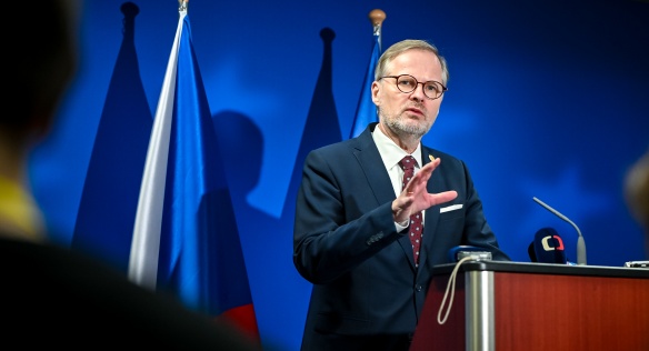 S výsledky a průběhem mimořádného summitu Evropské rady seznámil premiér Petr Fiala zástupce českých médií na tiskové konferenci, 1. února 2024.