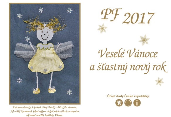 Motivem PF 2017 Úřadu vlády ČR je vítězný obrázek soutěže pro děti z dětských domovů Andělské Vánoce.