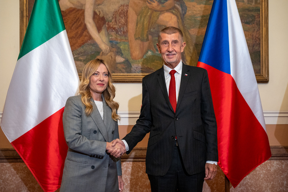 Český premiér Andrej Babiš na jednání s italskou premiérkou Giorgiou Meloniovou ve Strakově akademii, 29. září 2026.