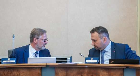 Předseda vlády Petr Fiala s vicepremiérem a ministrem práce a sociálních věcí Marianem Jurečkou, 7. září 2022.