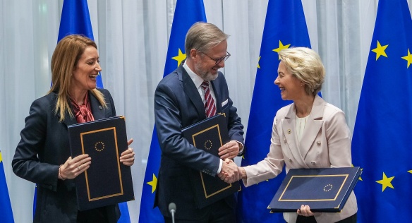 Premiér Petr Fiala se v Bruselu zúčastnil jednání Evropské rady, 15. prosince 2022.