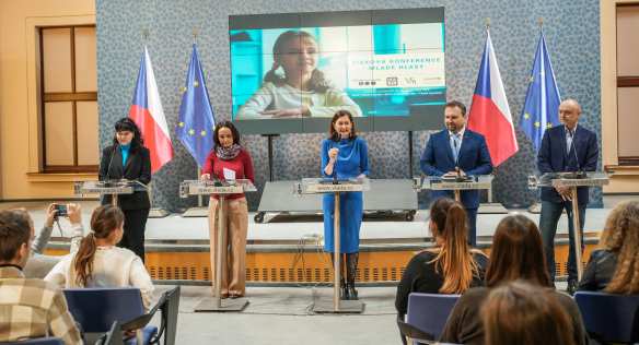 Tisková konference k sociologické studii Mladé hlasy, 20. února 2023.
