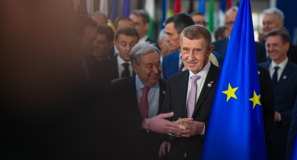 Premiér Andrej Babiš s dalšími lídry zemí Evropské unie na summitu Evropské rady v Bruselu, 19. března 2026.