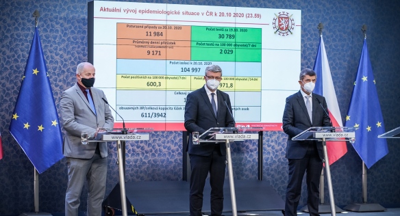 Tisková konference po mimořádném jednání vlády, 21. října 2020.