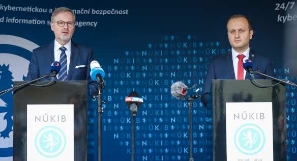 Tisková konference po návštěvě Národního úřadu pro kybernetickou a informační bezpečnost, 20. října 2023.