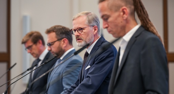 Premiér Petr Fiala a další členové vlády shrnuli výsledky jednání vlády na tiskové konferenci, 18. září 2024.