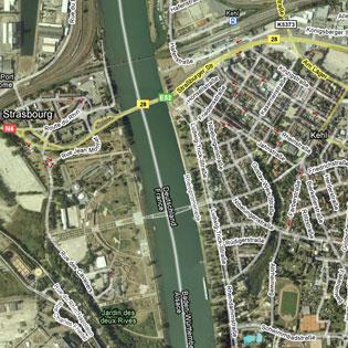 mapa měst Strasbourg a Kehl