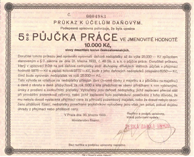 Občané půjčovali státu zcela běžně v období První republiky např. půjčkou práce.