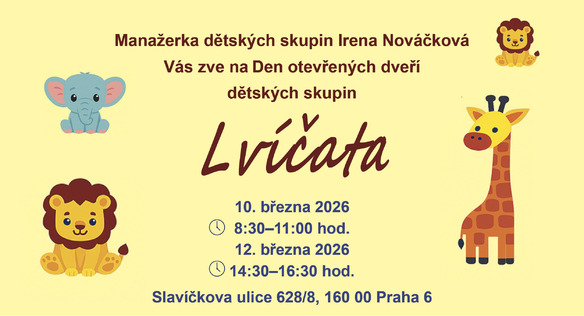 Dny otevřených dveří dětských skupin Lvíčata se uskuteční 10. a 12. března 2026.